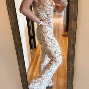 ASOS LUXE embellished sweetheart bandeau kick flare jumpsuit in rose gold SZ 6
